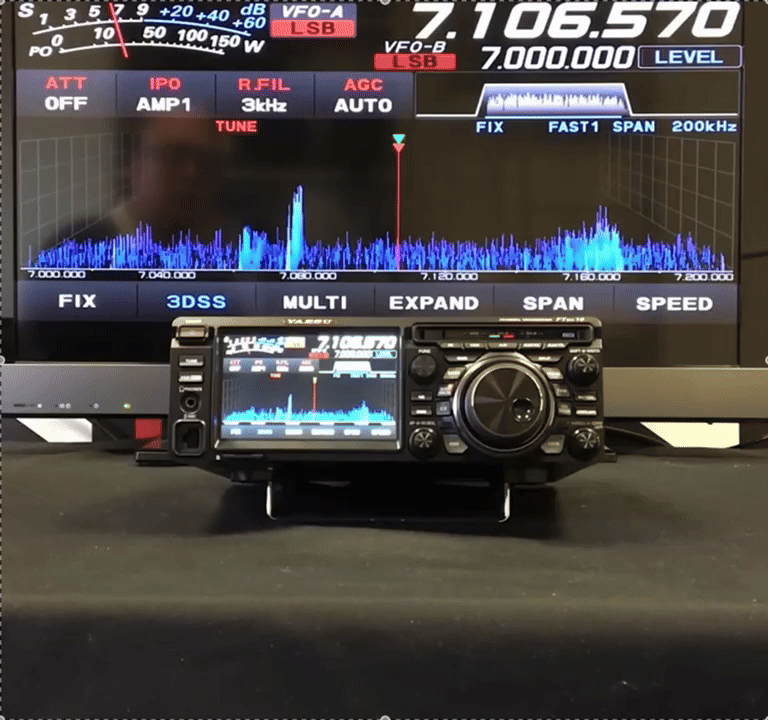 Yaesu FTDX10 radio with panafall, connected to an external monitor.